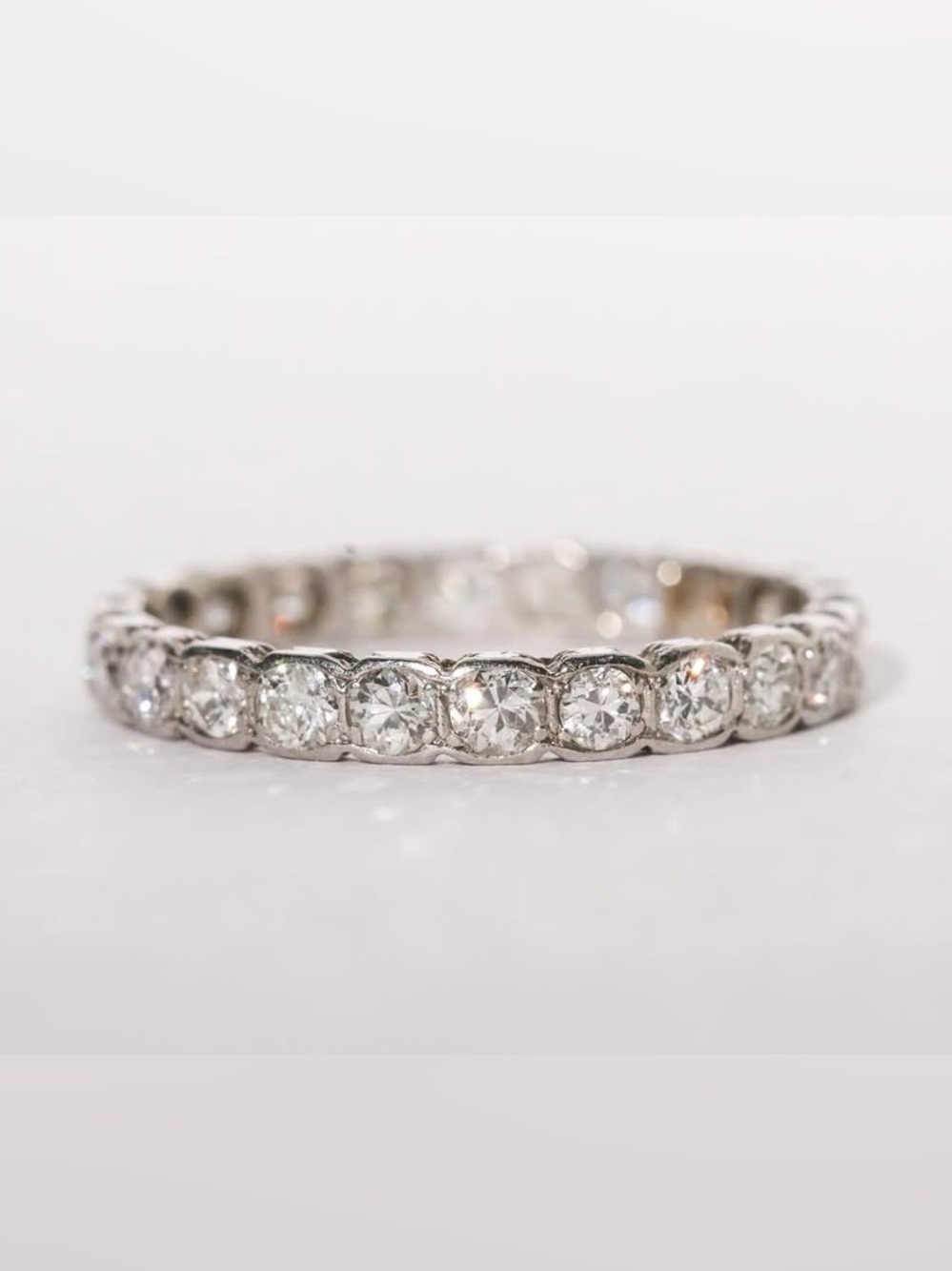 Art Deco Platinum Old European Diamond Eternity Band Ring Size 7.5 Antique - Picture 2 of 13